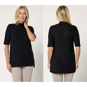 Cuddl Duds Comfort Rib Mock Neck Tee Black, Size 1X  #33T